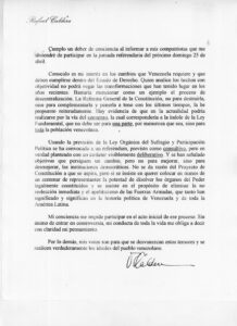 Rafael Caldera - 1999 Carta sobre Constituyente