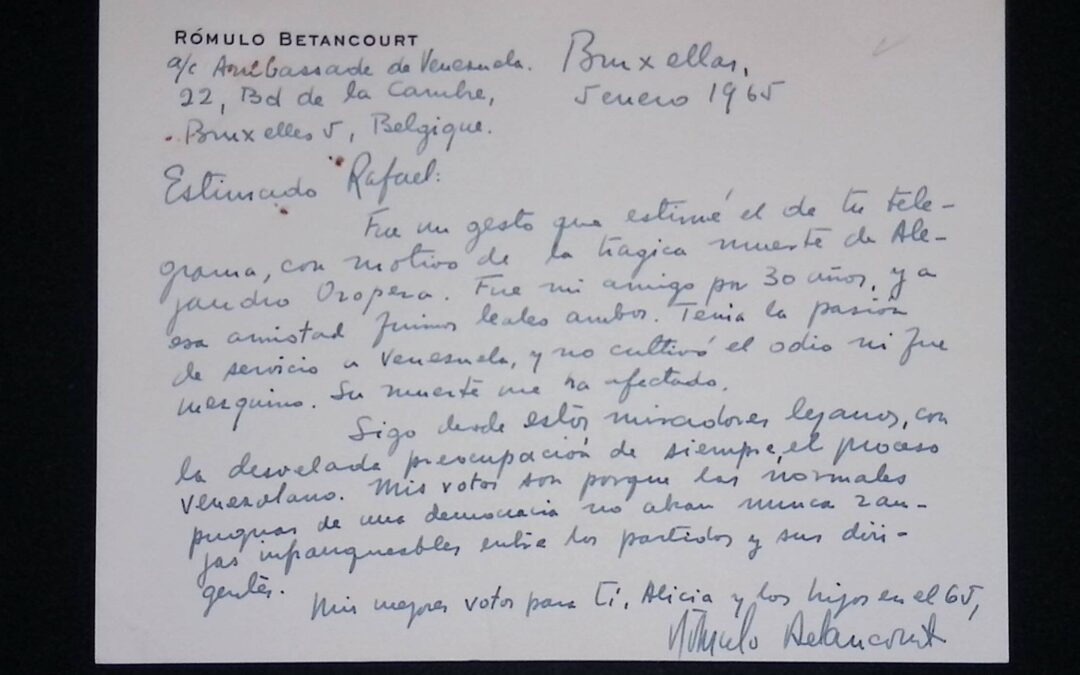 1965. Enero, 5. Carta de Rómulo Betancourt a Rafael Caldera