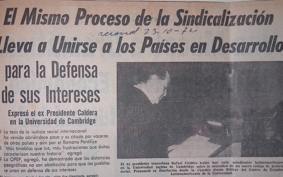 1974. Octubre, 23. Reportaje El Nacional sobre conferencia de Caldera en Cambridge