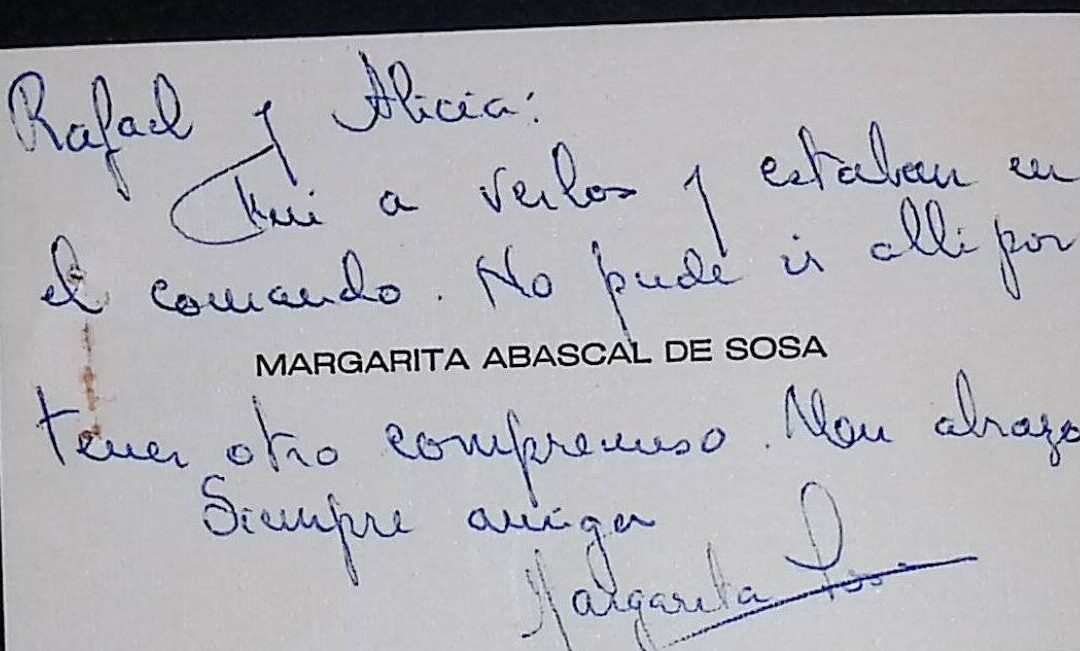 (Sin fecha). Tarjeta de Margarita Abascal de Sosa