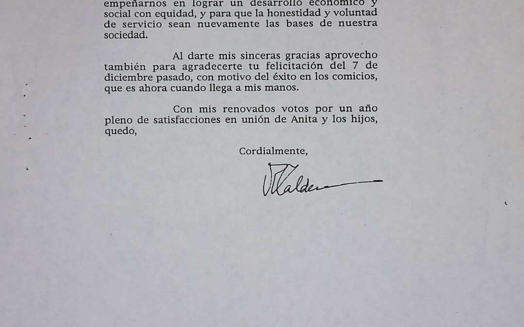 1994. Febrero, 9. Carta de Rafael Caldera a Guillermo Acedo Mendoza