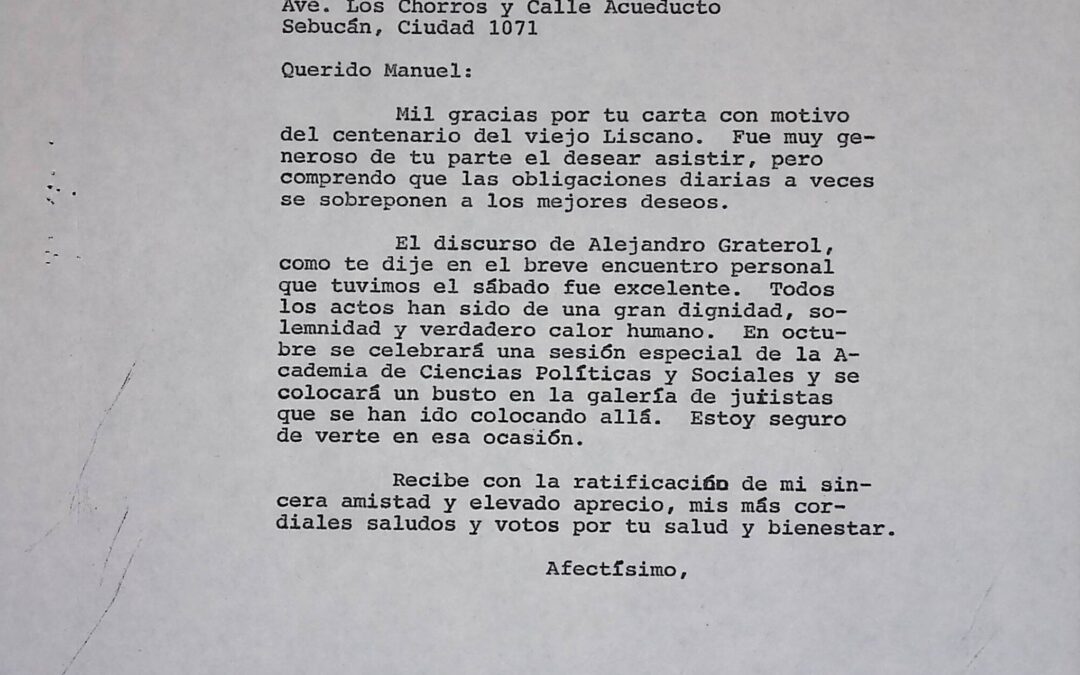 1985. Septiembre, 2. Carta de Rafael Caldera a Manuel Acedo Mendoza