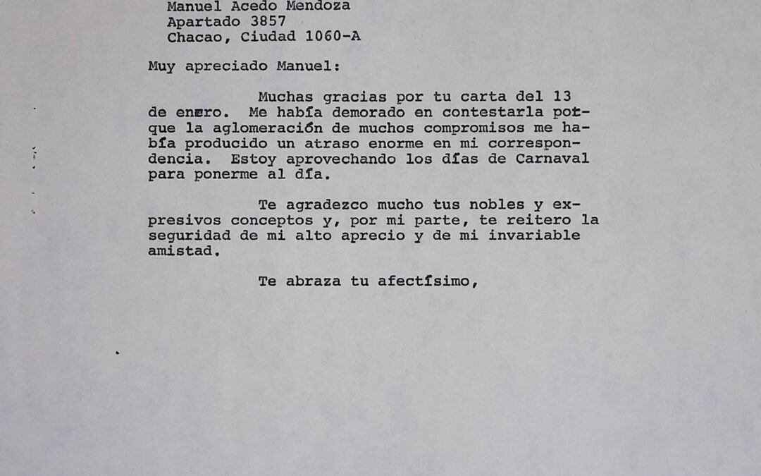 1987. Febrero, 28. Carta de Rafael Caldera a Manuel Acedo Mendoza