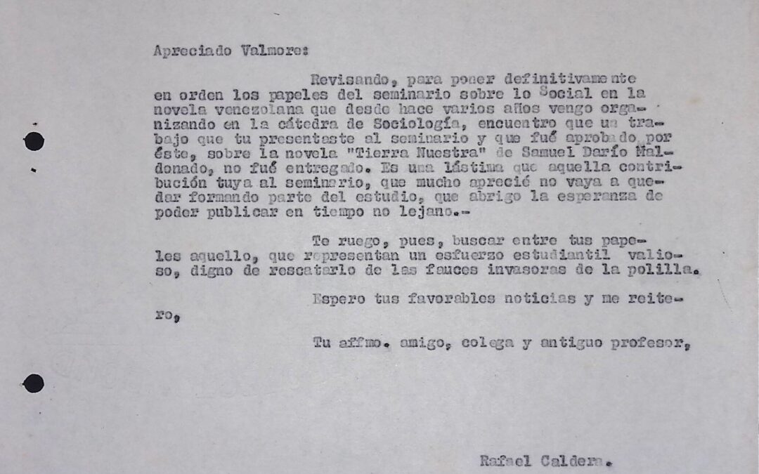 1957. Mayo, 31. Carta de Rafael Caldera a Valmore Acevedo Amaya