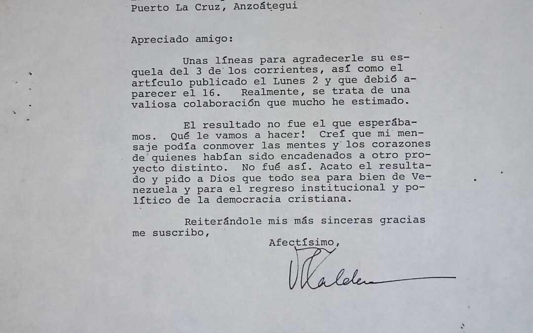 1987. Noviembre, 25. Carta de Rafael Caldera a Luis Acosta H.