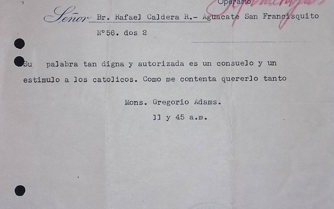 1940. Marzo, 5. Telegrama de Monseñor Gregorio Adam a Rafael Caldera