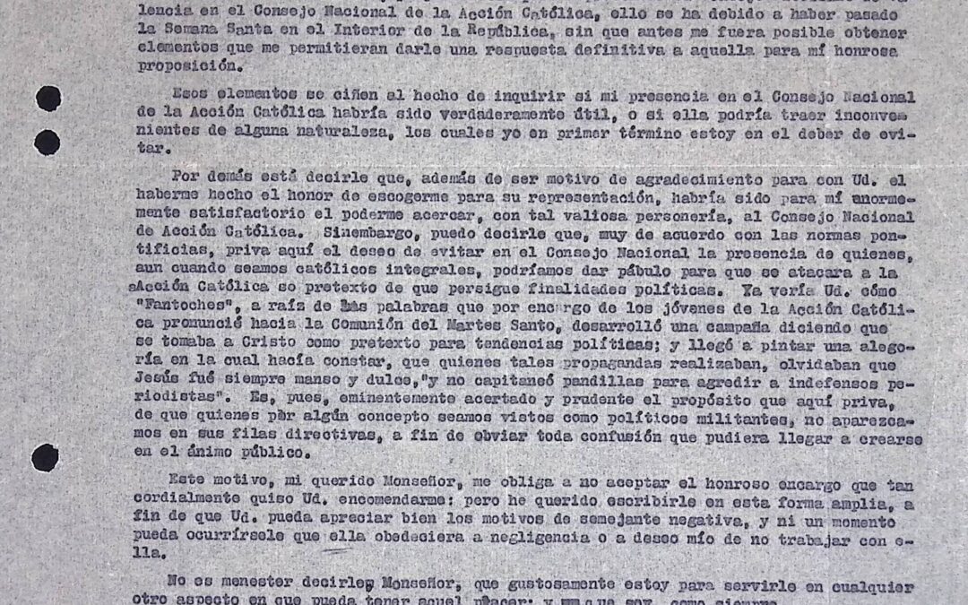 1940. Abril, 1. Carta de Rafael Caldera a Monseñor Gregorio Adam