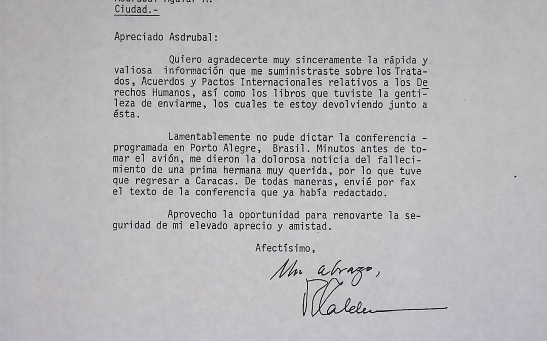 1992. Octubre, 20. Carta de Rafael Caldera a Asdrúbal Aguiar