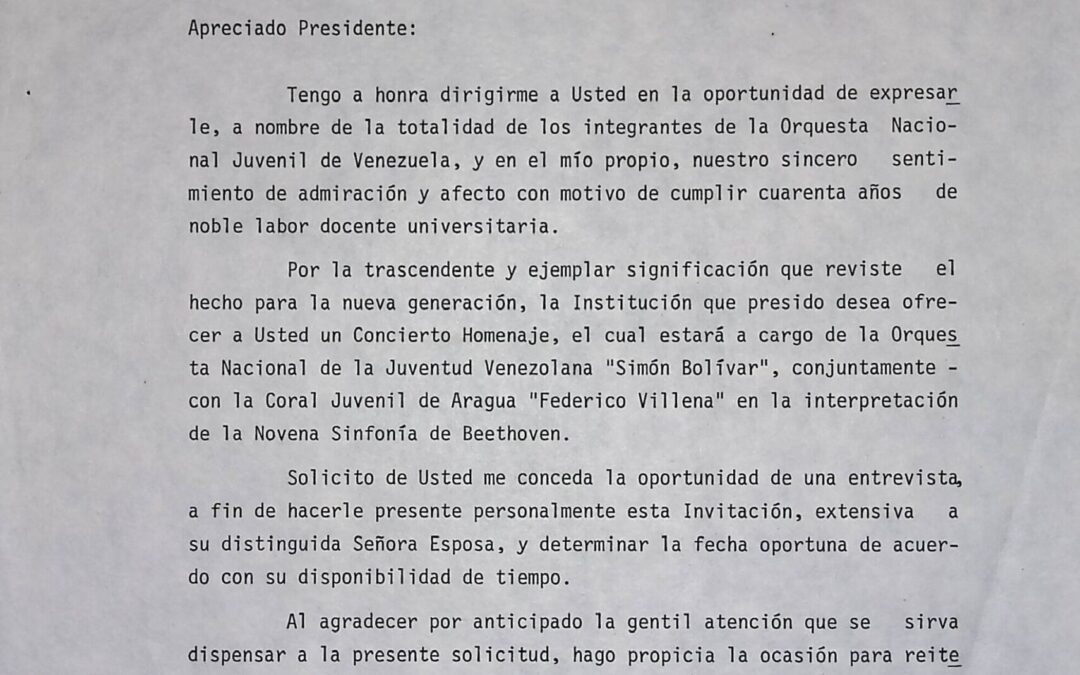 Abreu, José Antonio – 1979. Mayo, 9 – Ofrecimiento concierto homenaje cuarenta años docencia universitaria RC