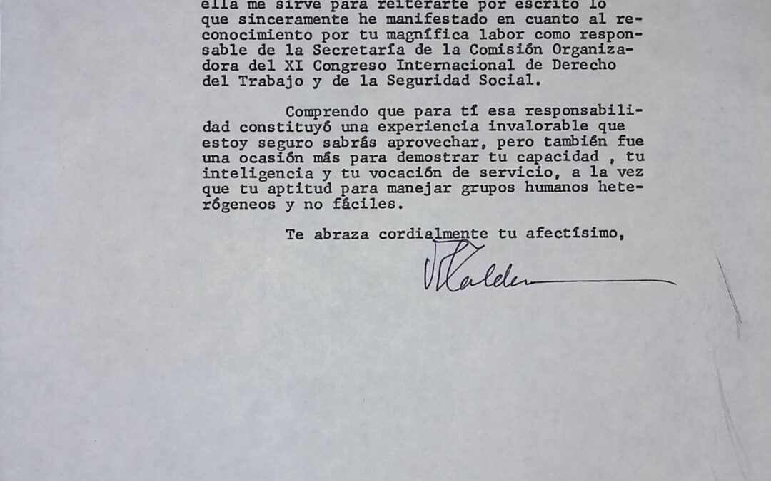 1985. Septiembre, 27.  Reconocimiento de RC a su capacidad, inteligencia y vocación de servicio en respuesta a su carta del 23 de septiembre.