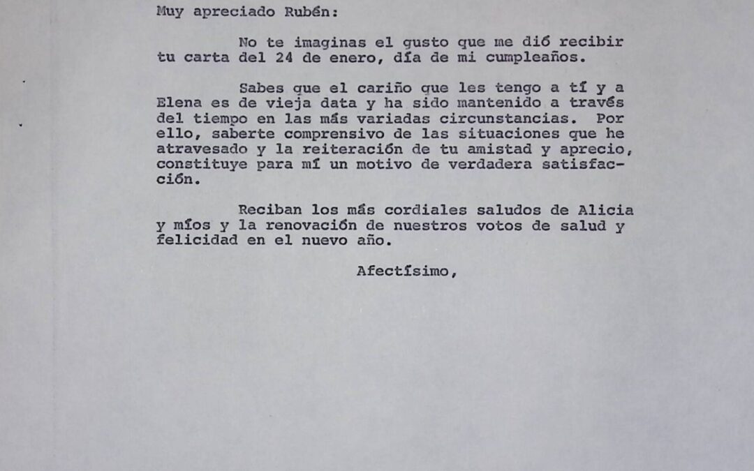 Jaén Centeno, Rubén – 1985. Febrero, 4. Respuesta de RC a carta del 24 de enero