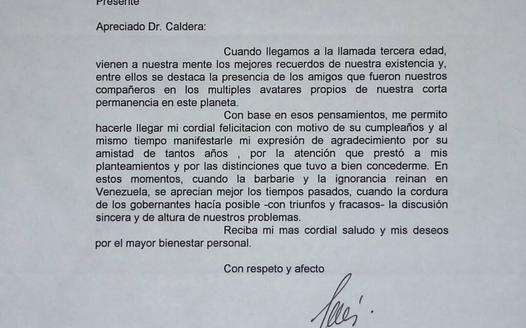Jaén Centeno, Rubén – 2004. Enero, 23. Carta de felicitación por cumpleaños 88 de RC