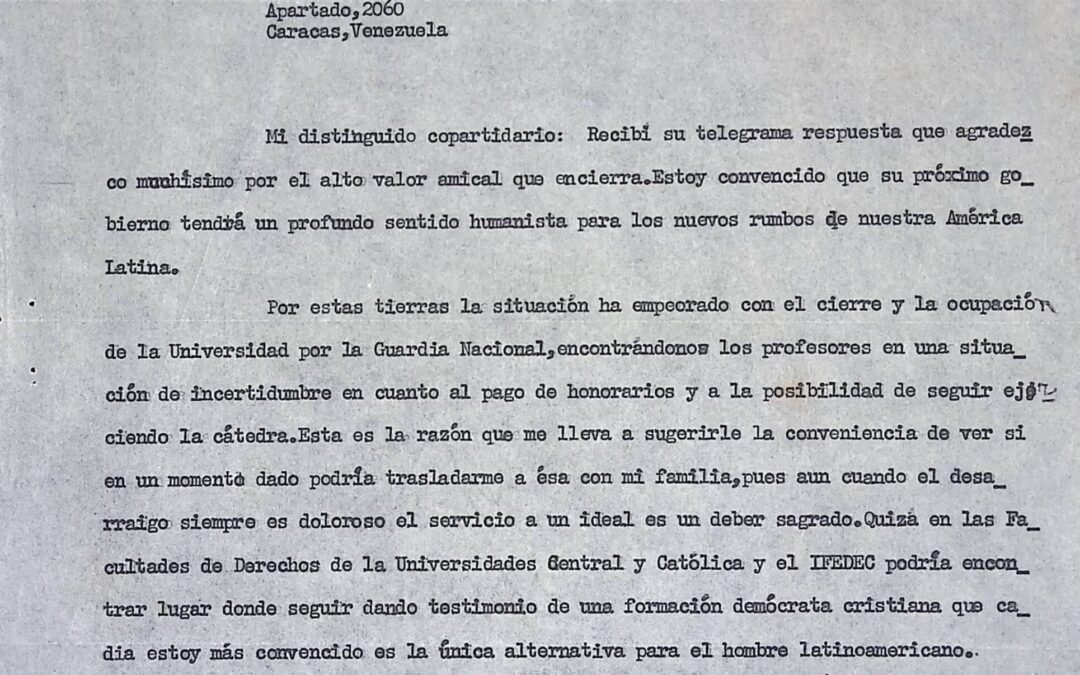 Rodríguez-Arias Bustamante, Lino – 1969. Enero, 30. Problemas en Panamá por  invasión de la Guardia Nacional a la Universidad y plantea la posibilidad de venir a trabajar en Venezuela