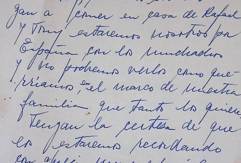 Baldó Casanova, Alfredo – 1988. Diciembre, 20. Tarjeta a mano excusándose por inasistencia a la cena ofrecida a RC y Alicia, reiterándole su solidaridad