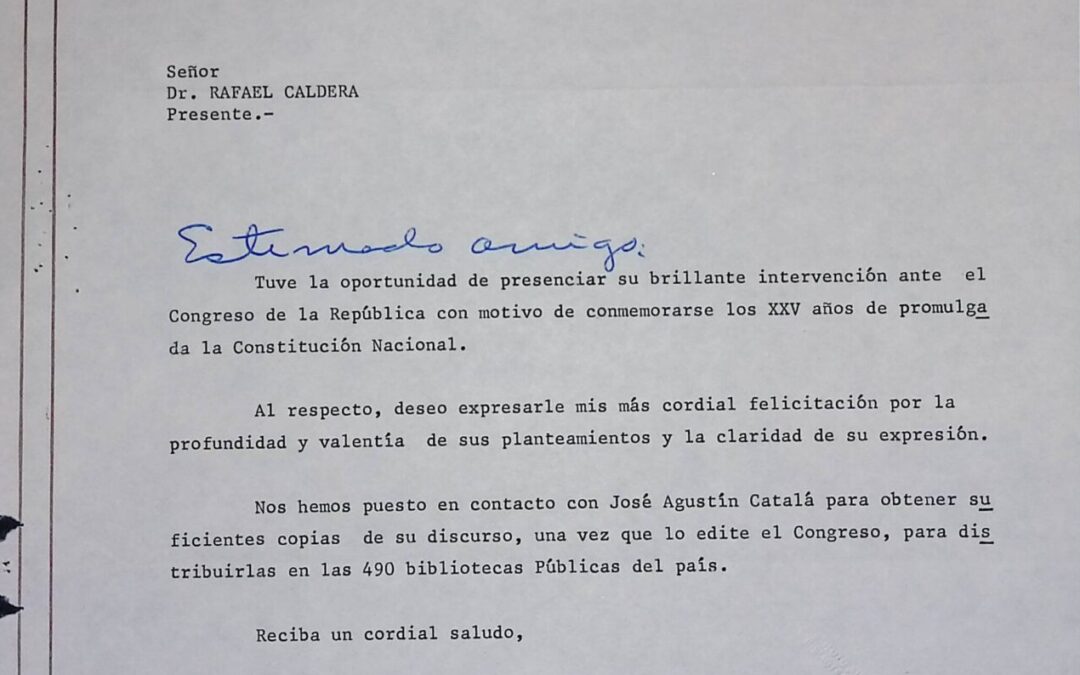 Betancourt Valverde, Virginia – 1986. Enero, 29. Felicitación a RC por discurso de orden en el Congreso con motivo de los 25 años de la Constitución Nacional