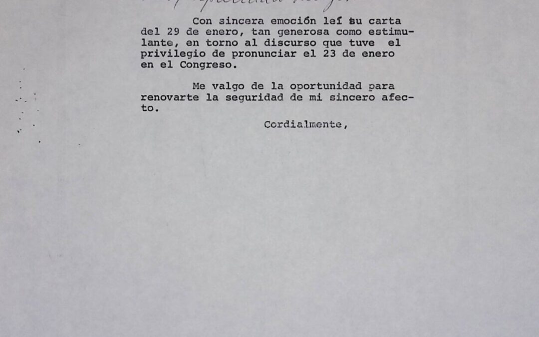 Betancourt Valverde, Virginia – 1986. Febrero, 3. Respuesta de RC a la carta de felicitación de fecha 29 de enero anterior