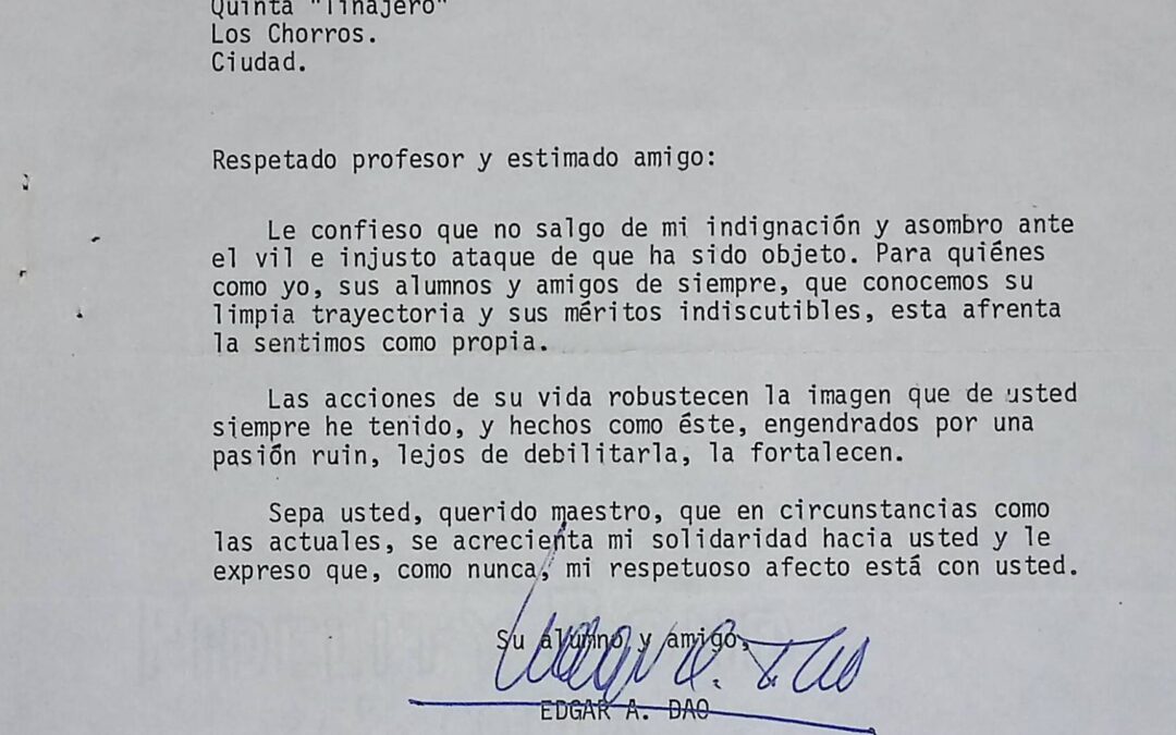 Dao, Edgar A. – 1983. Octubre, 21. Respaldo moral ante ataques infundados en la campaña electoral presidencial de 1983