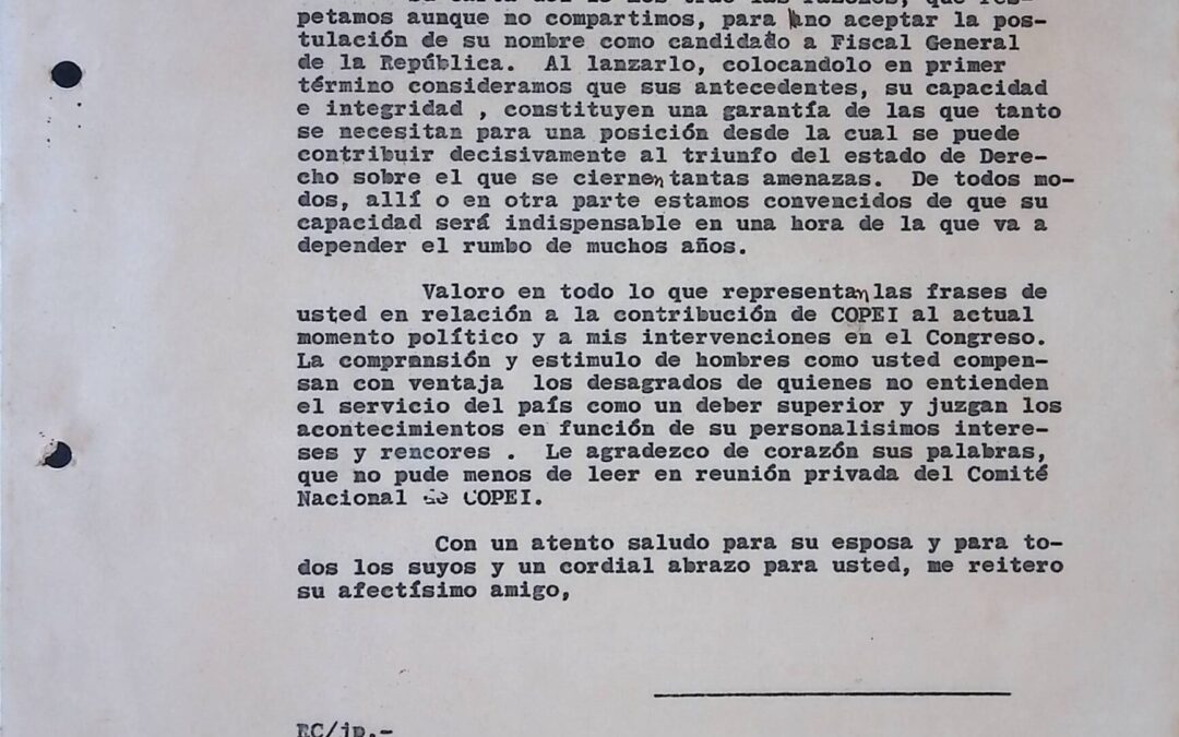 Egaña, Manuel R. – 1962. Agosto, 1. Respuesta de RC a la carta del 13 de julio, diciendo que respeta pero no comparte su decisión